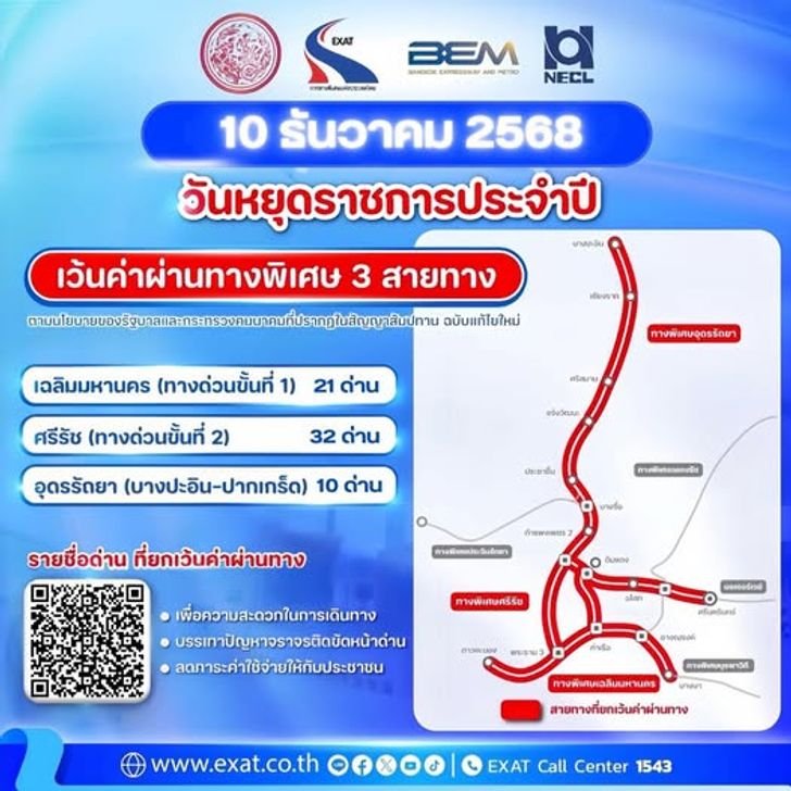 ทางด่วนฟรี 10 ธันวาคม 2568